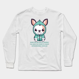 Cartoon Boston Terrier in Green Jacket - Pet Lover, Kawaii Long Sleeve T-Shirt